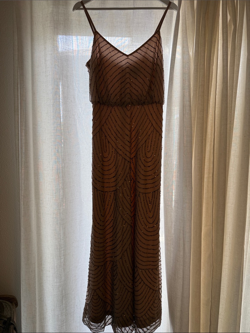 Beaded Brown Evening Slip Dress